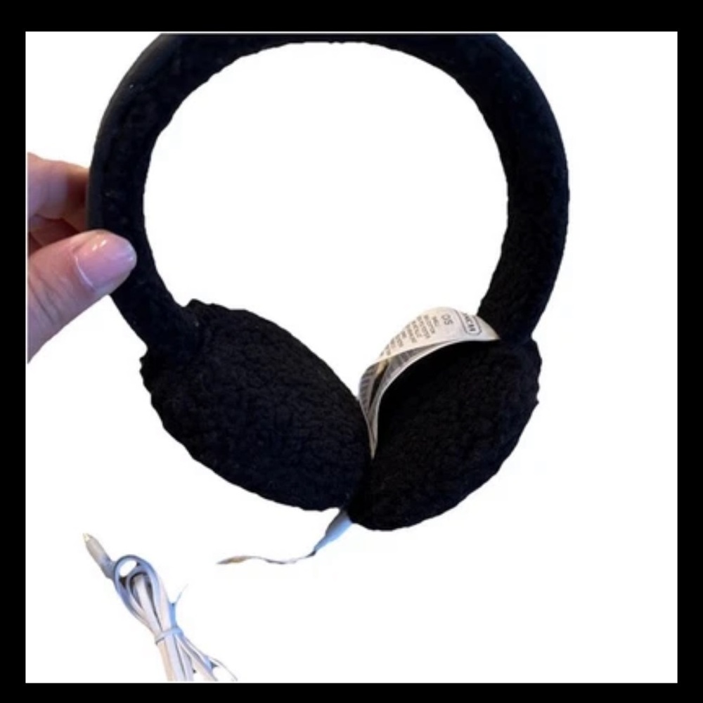 COACH Black Signature Shearling Logo Ear Muffs Detachable Earphones  $98